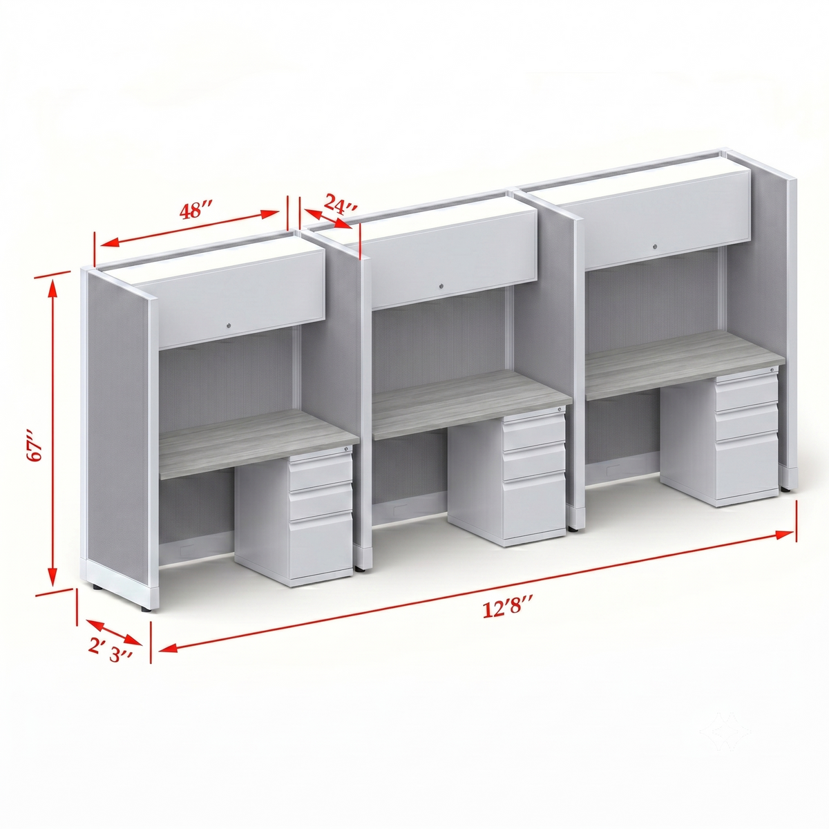Cubicle Stations 67H 3pack Inline