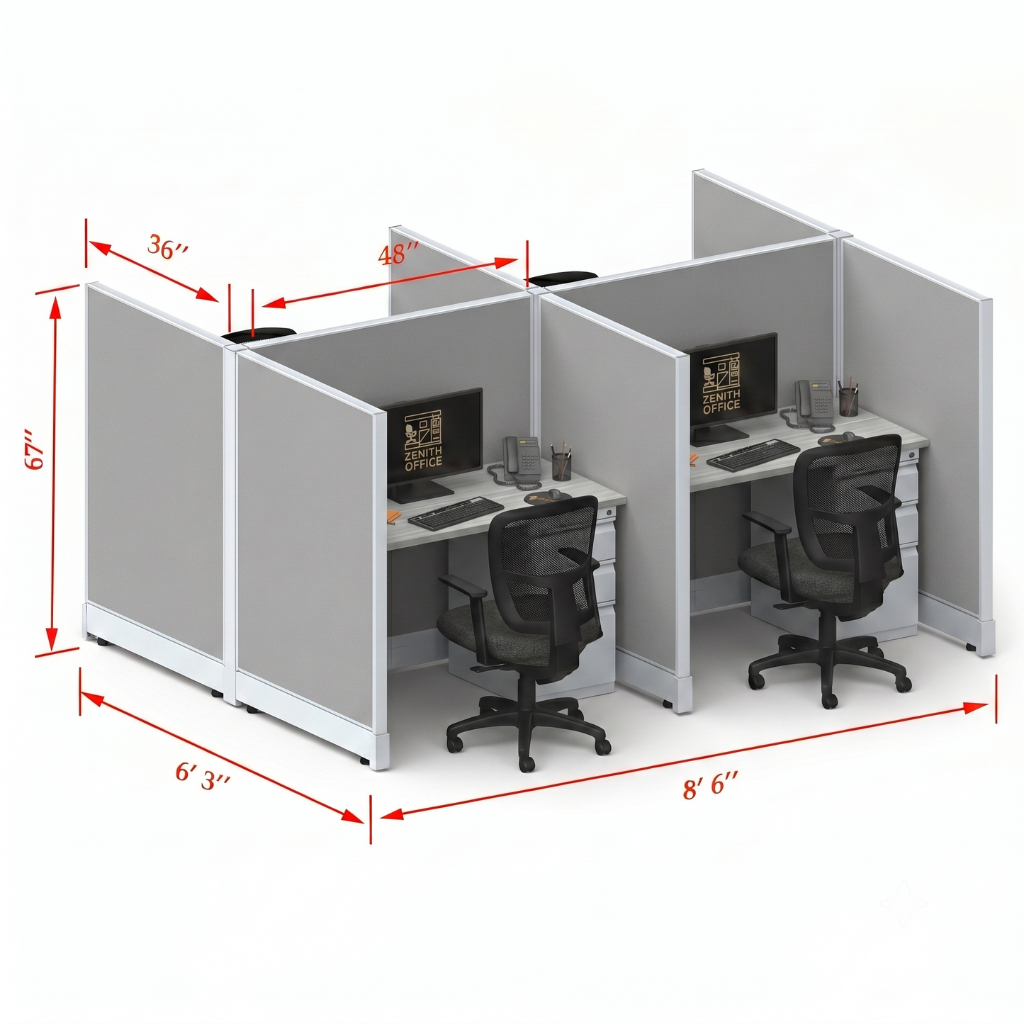 Office Cubicle Desk 53H 4pack Cluster