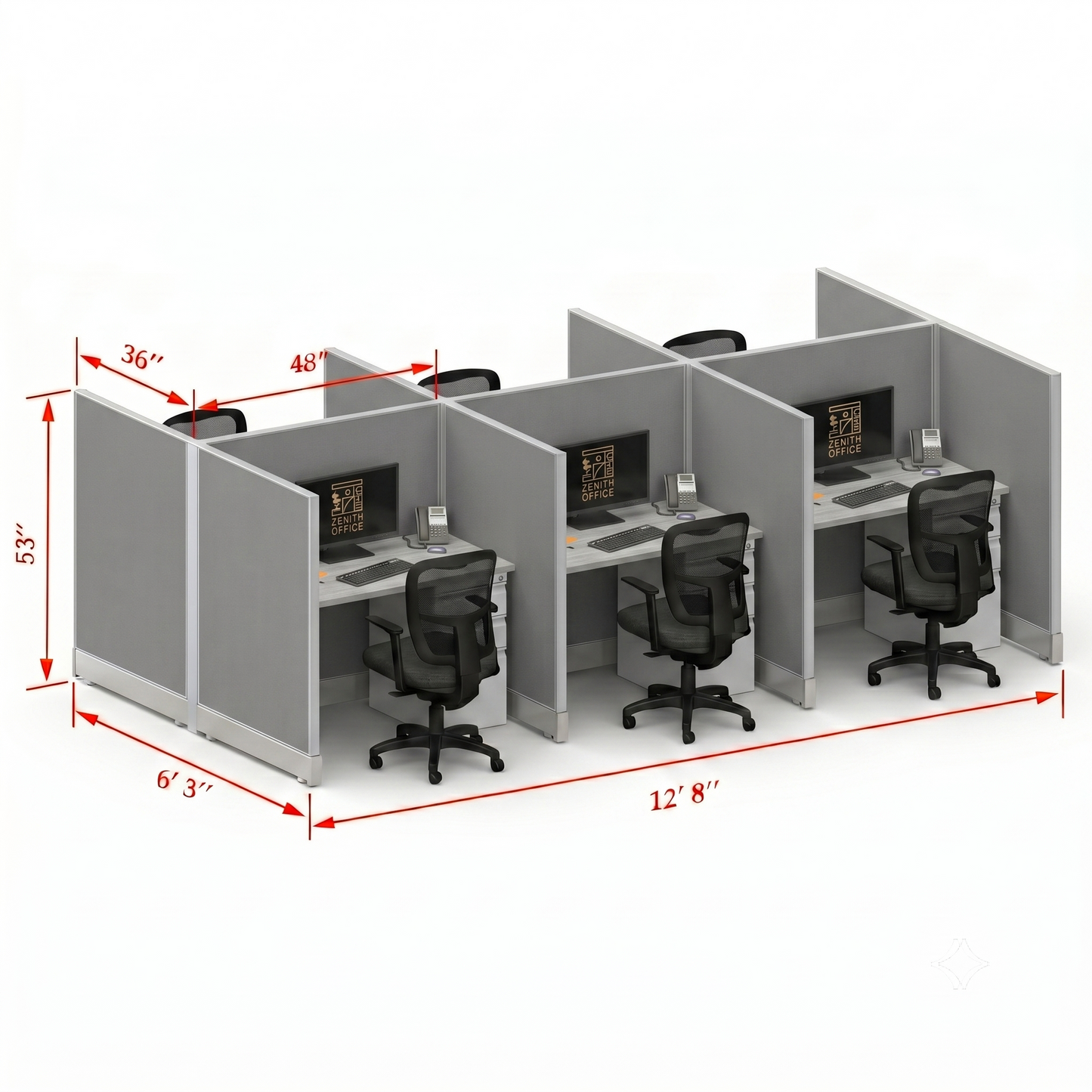 Office Cubicle Desk 53H 6pack Cluster