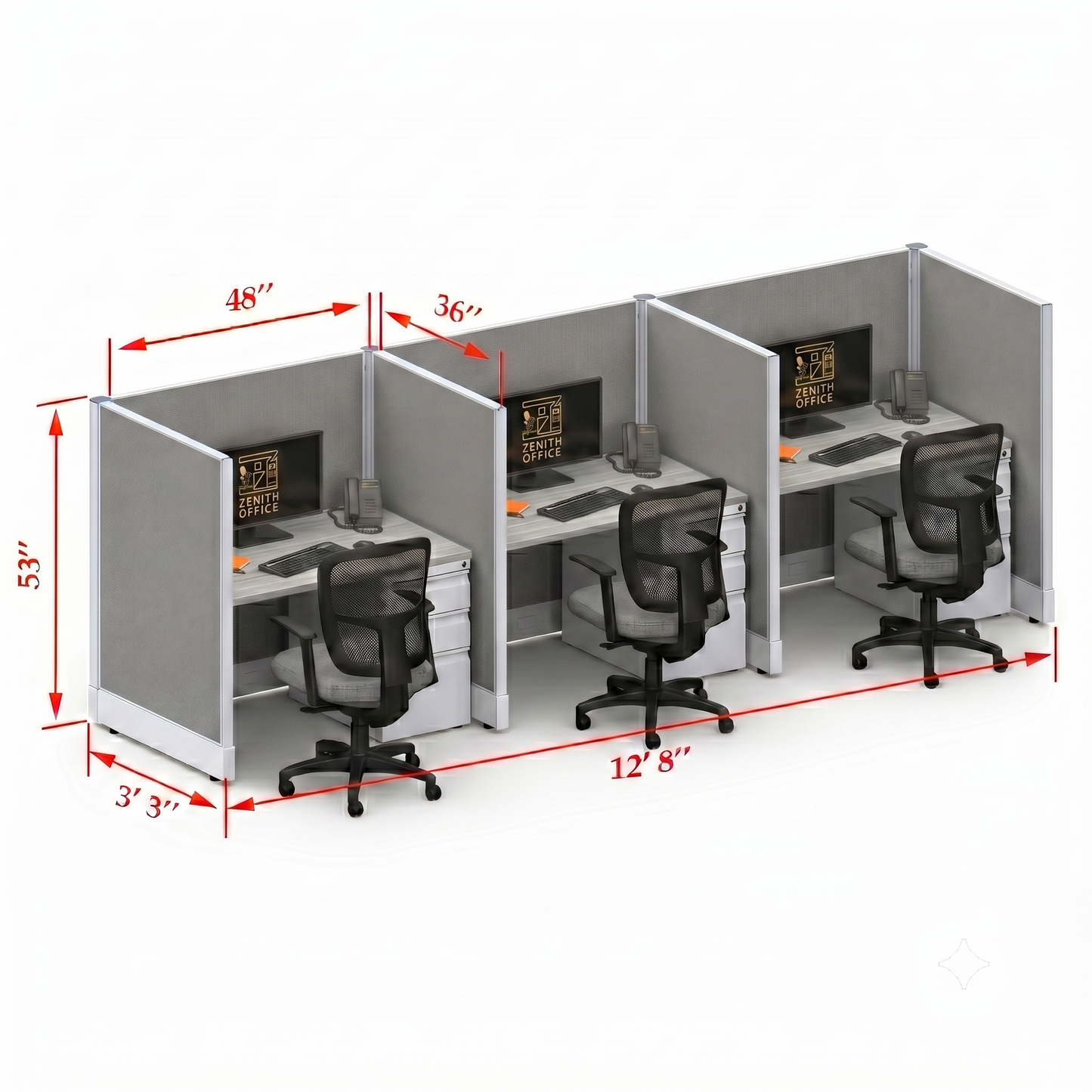 Office Cubicle Desk 53H 3pack Inline