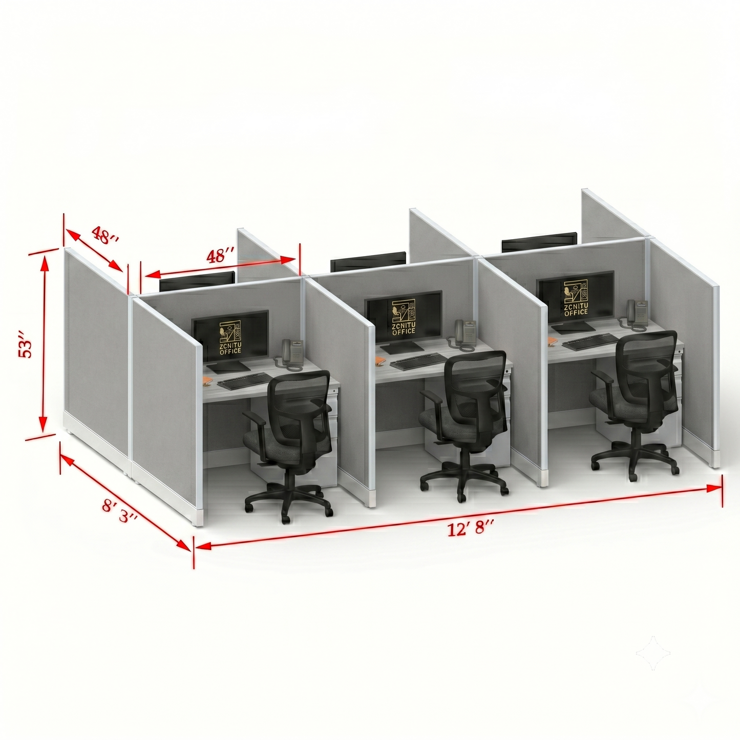 Office Cubicle Desk 53H 6pack Cluster