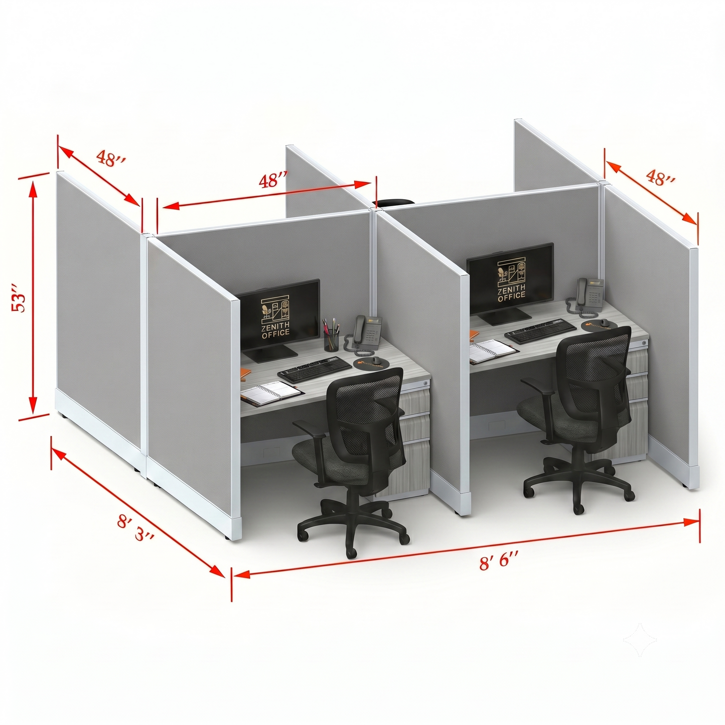 Office Cubicle Desk 53H 4pack Cluster