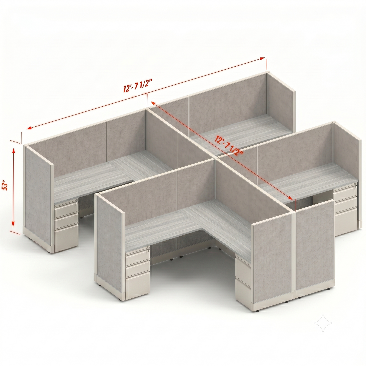 Workstation Desk 53H 4pack cluster