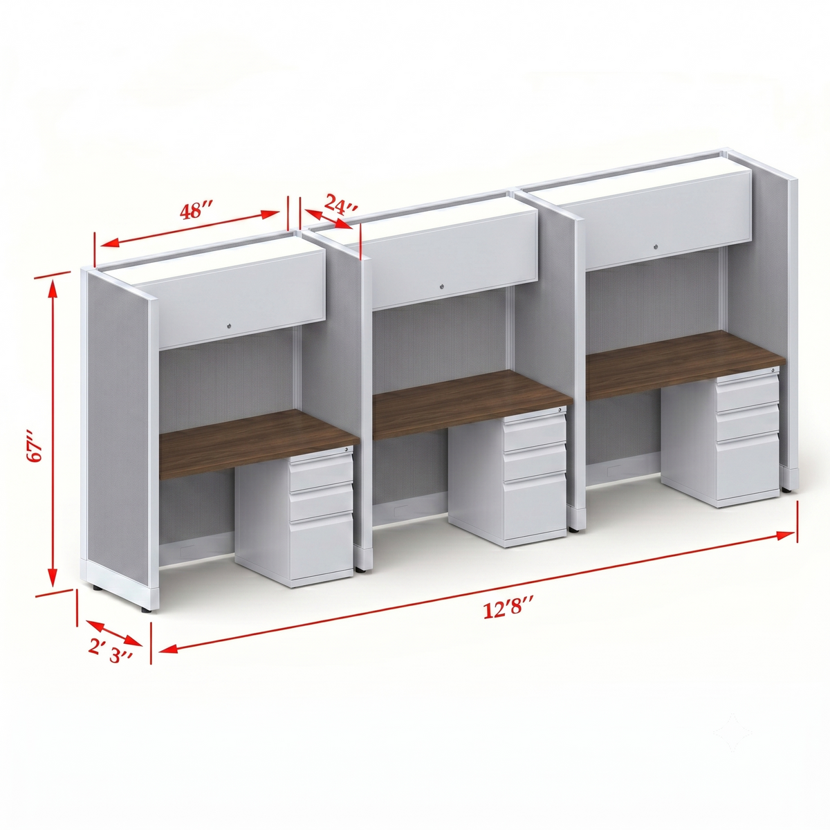 Cubicle Stations 67H 3pack Inline
