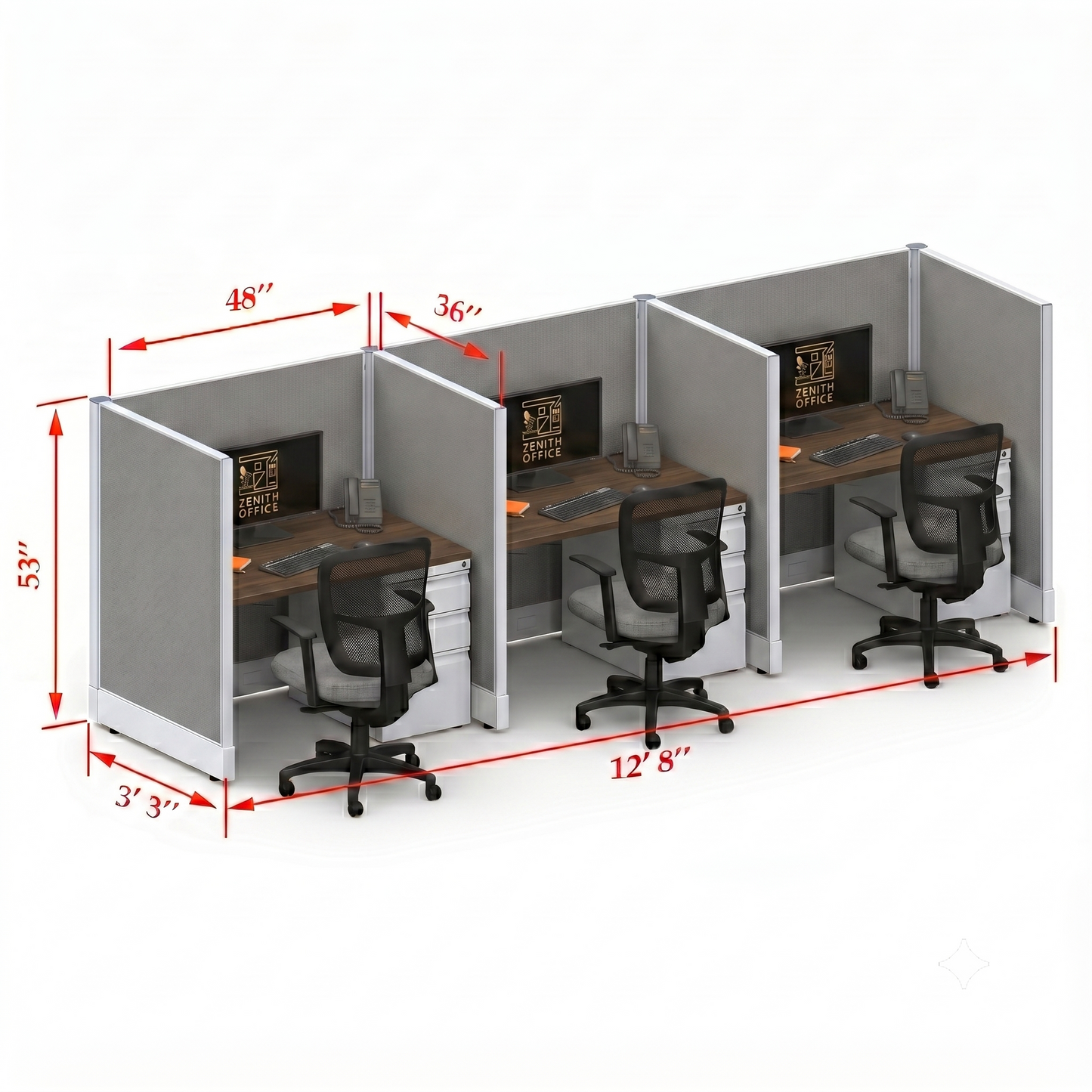 Office Cubicle Desk 53H 3pack Inline