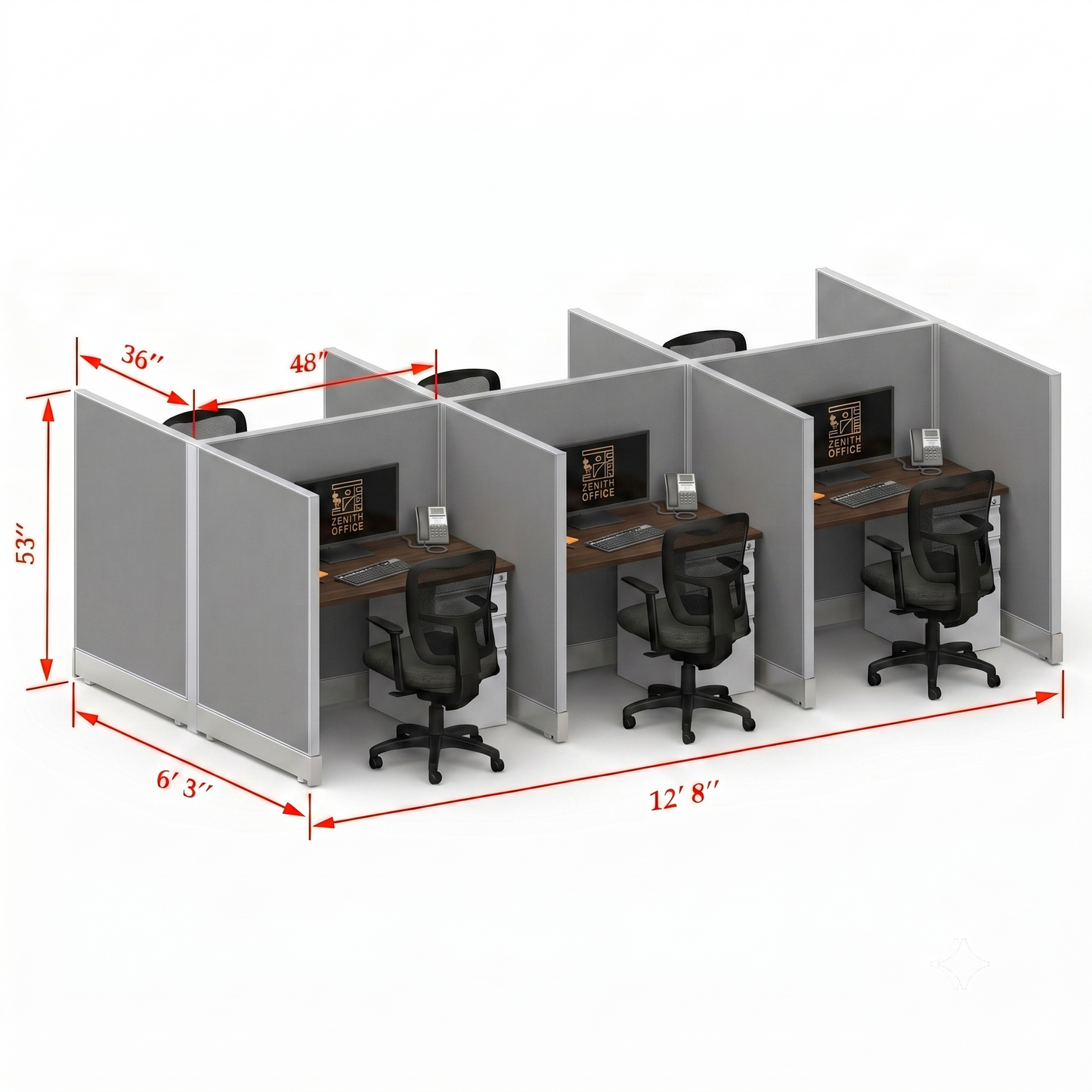 Office Cubicle Desk 53H 6pack Cluster