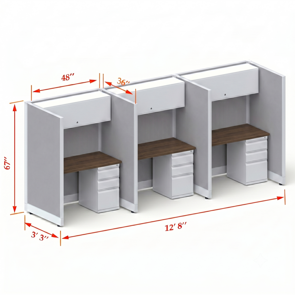 Cubicle Stations 67H 3pack Inline