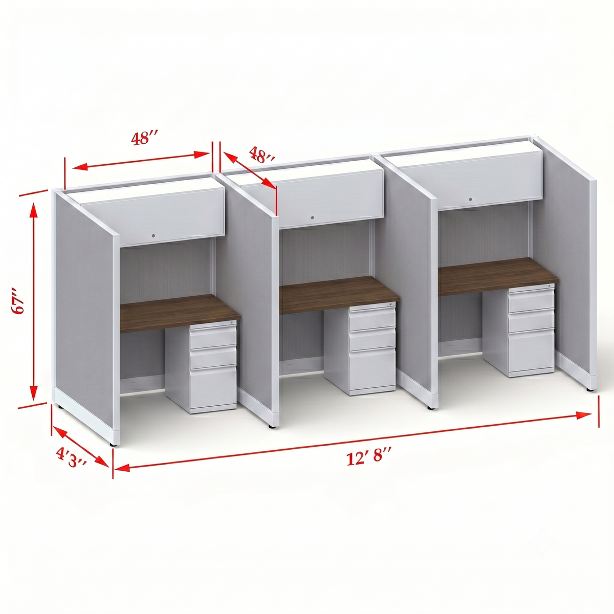 Cubicle Stations 67H 3pack Inline