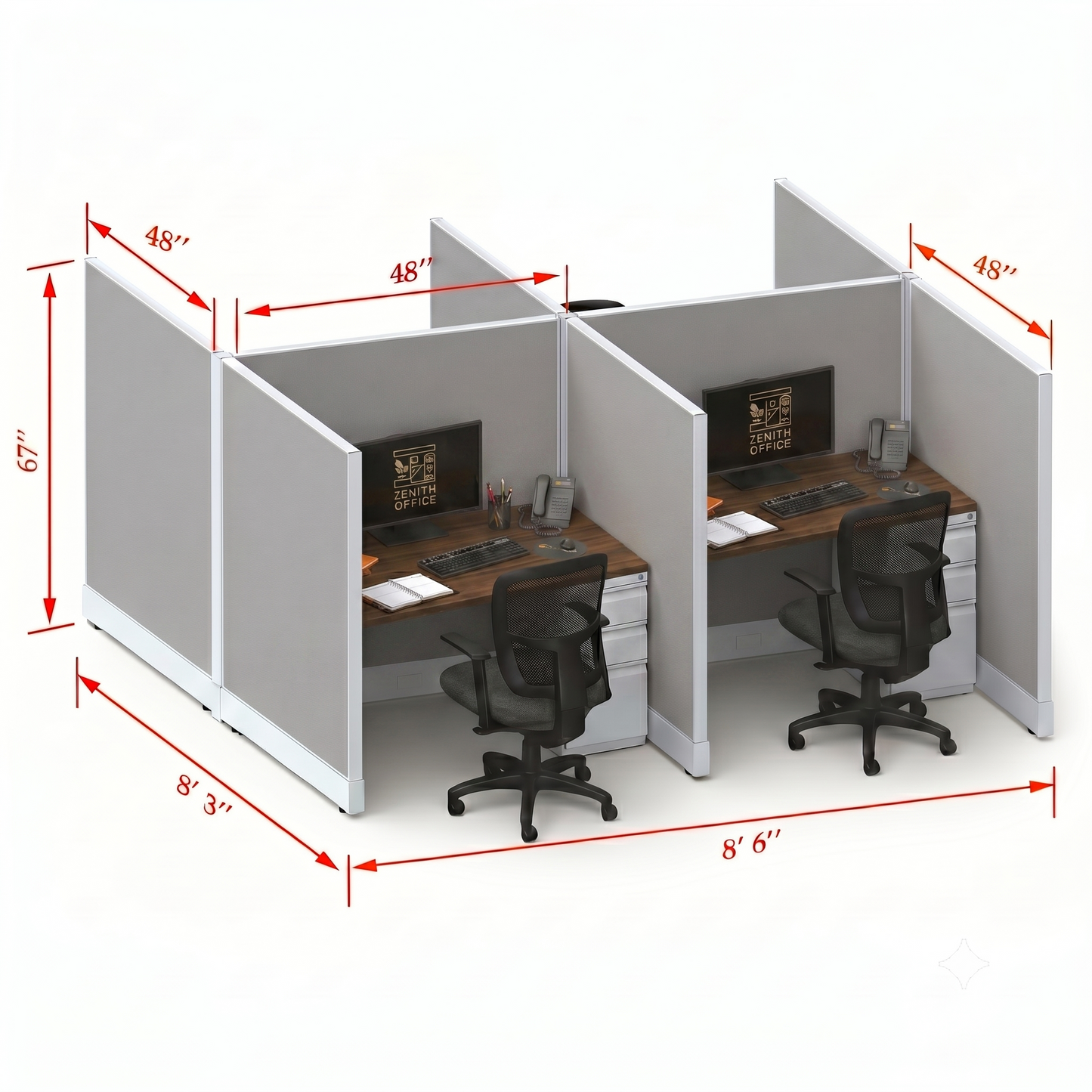Office Cubicle Desk 53H 4pack Cluster