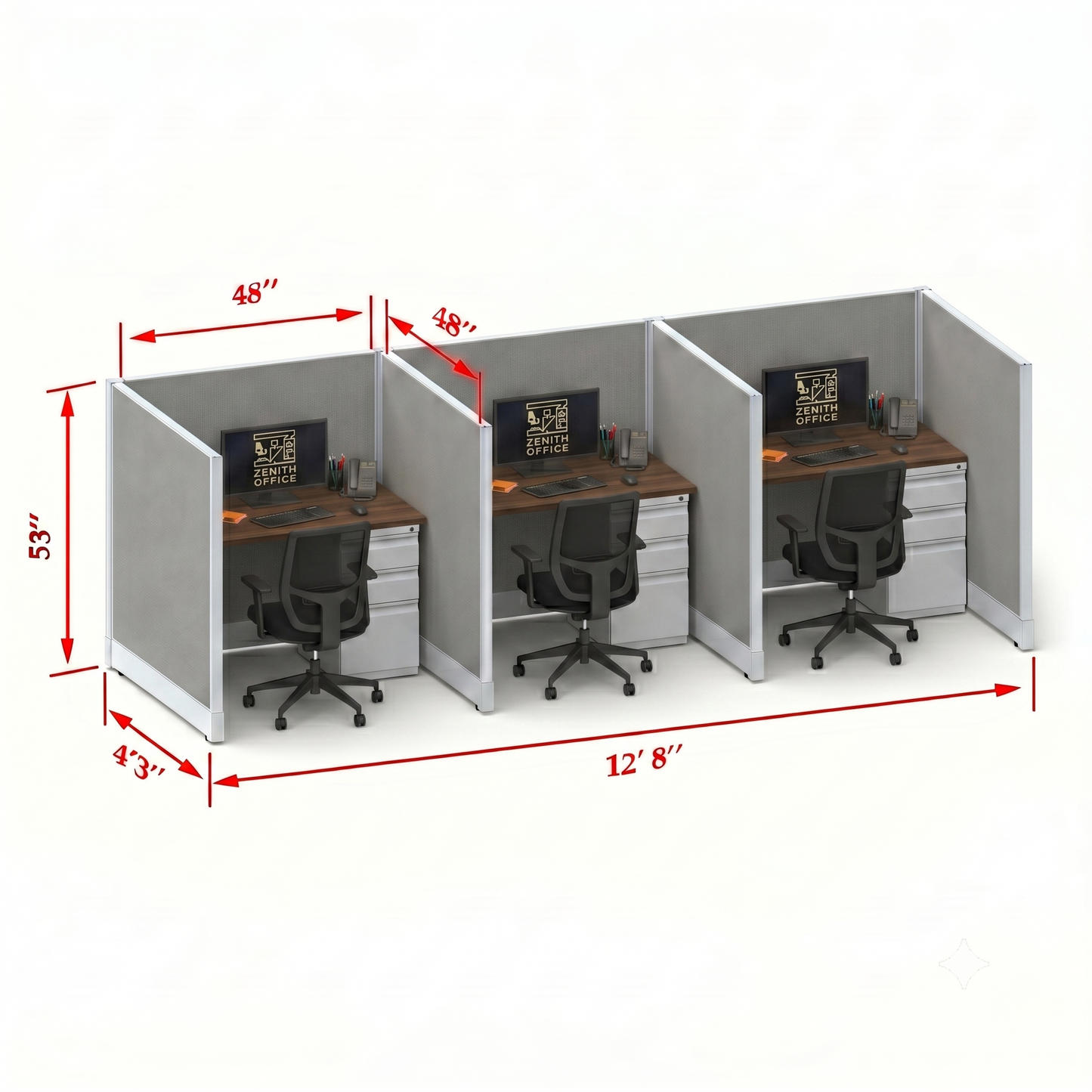 Office Cubicle Desk 53H 3pack Inline