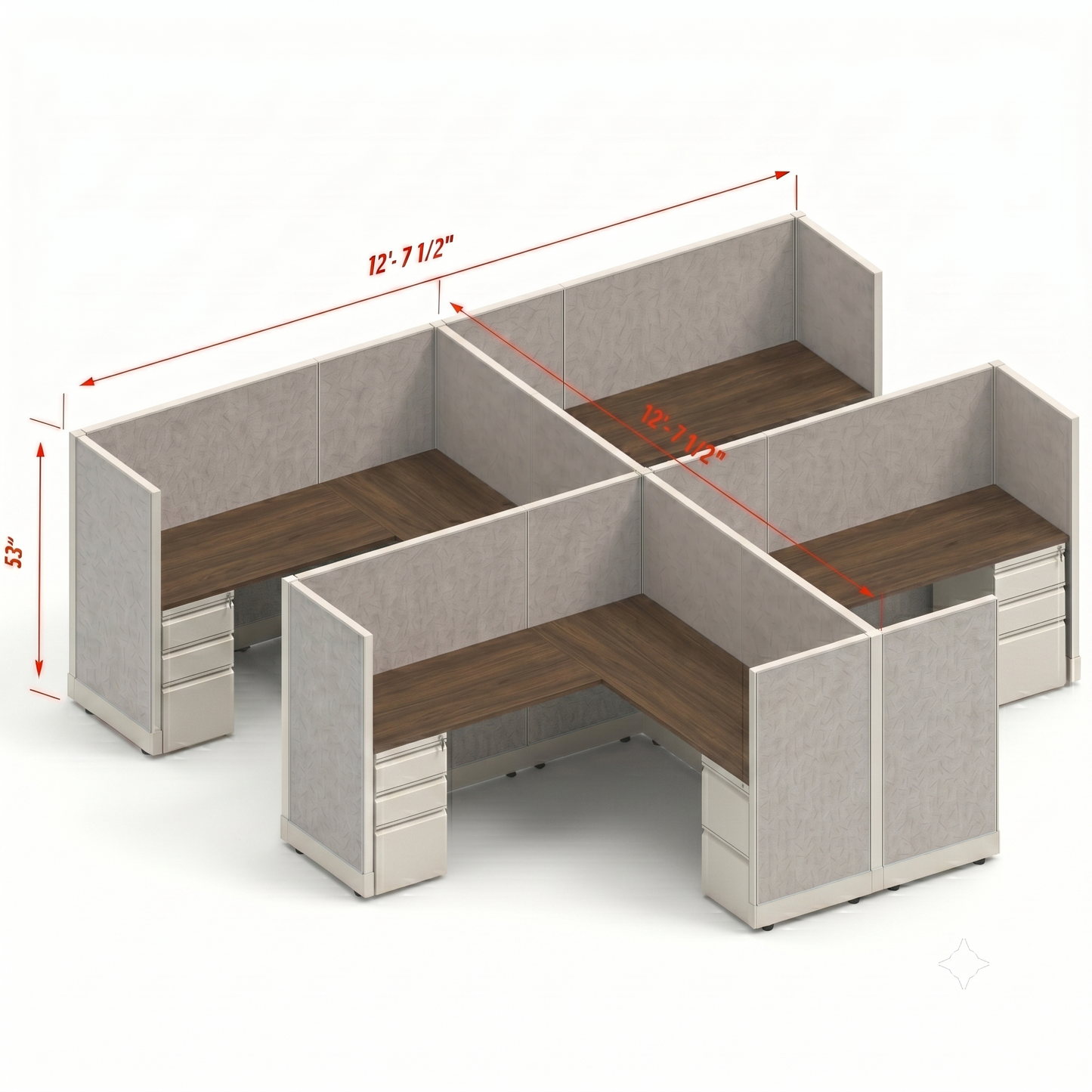 Workstation Desk 53H 4pack cluster