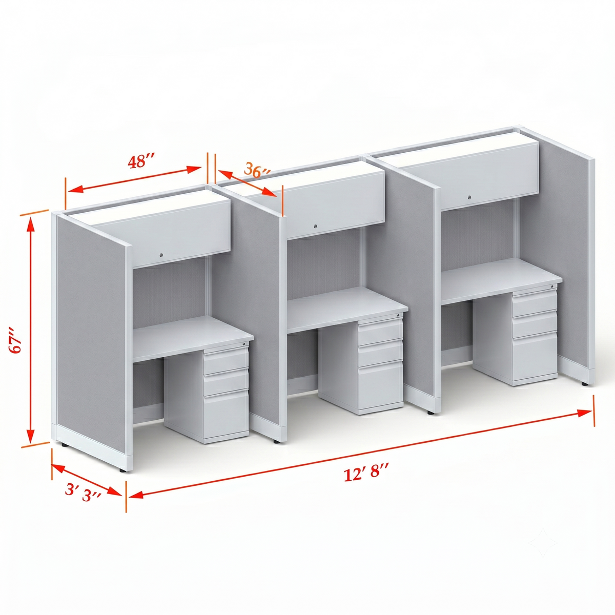 Cubicle Stations 67H 3pack Inline