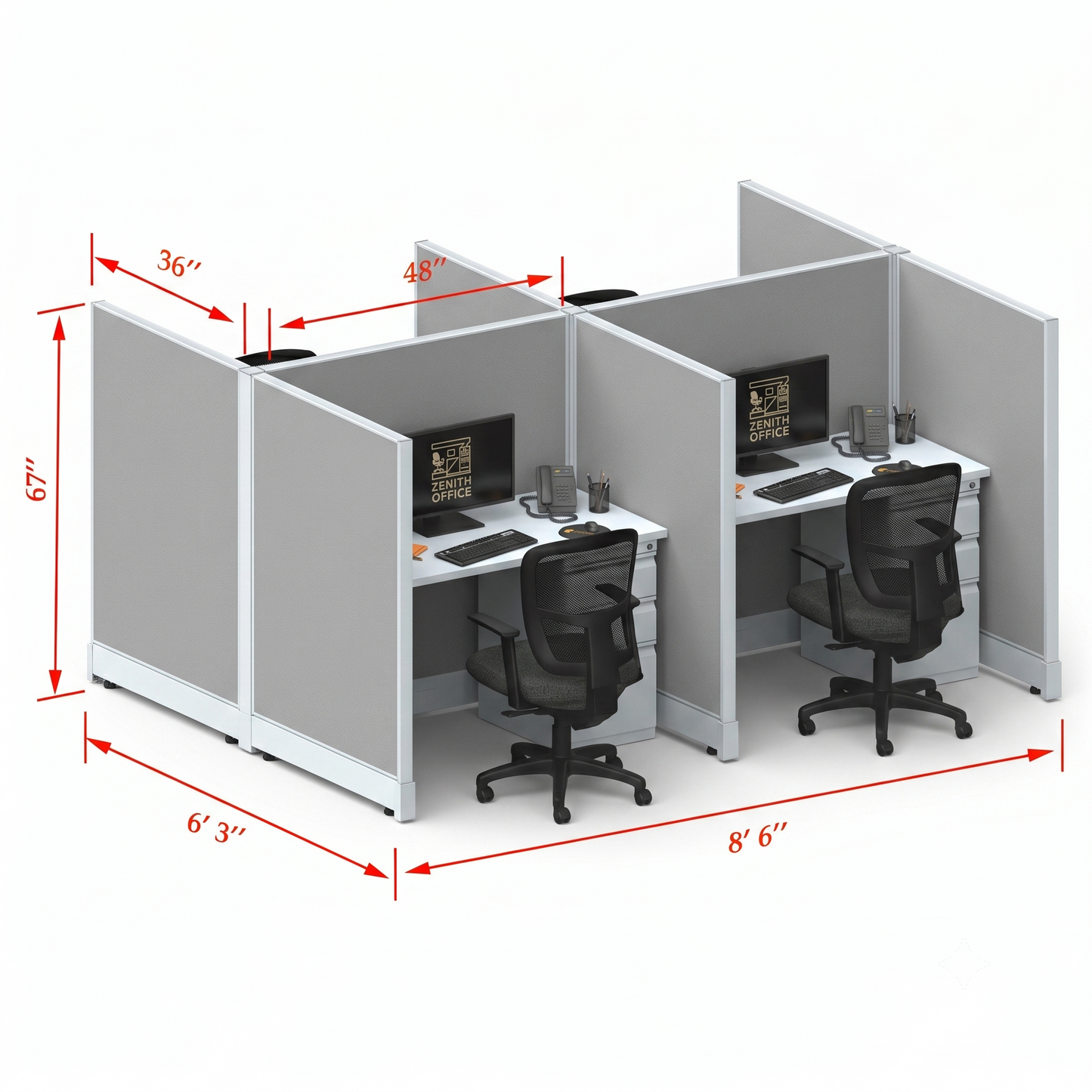 Office Cubicle Desk 53H 4pack Cluster