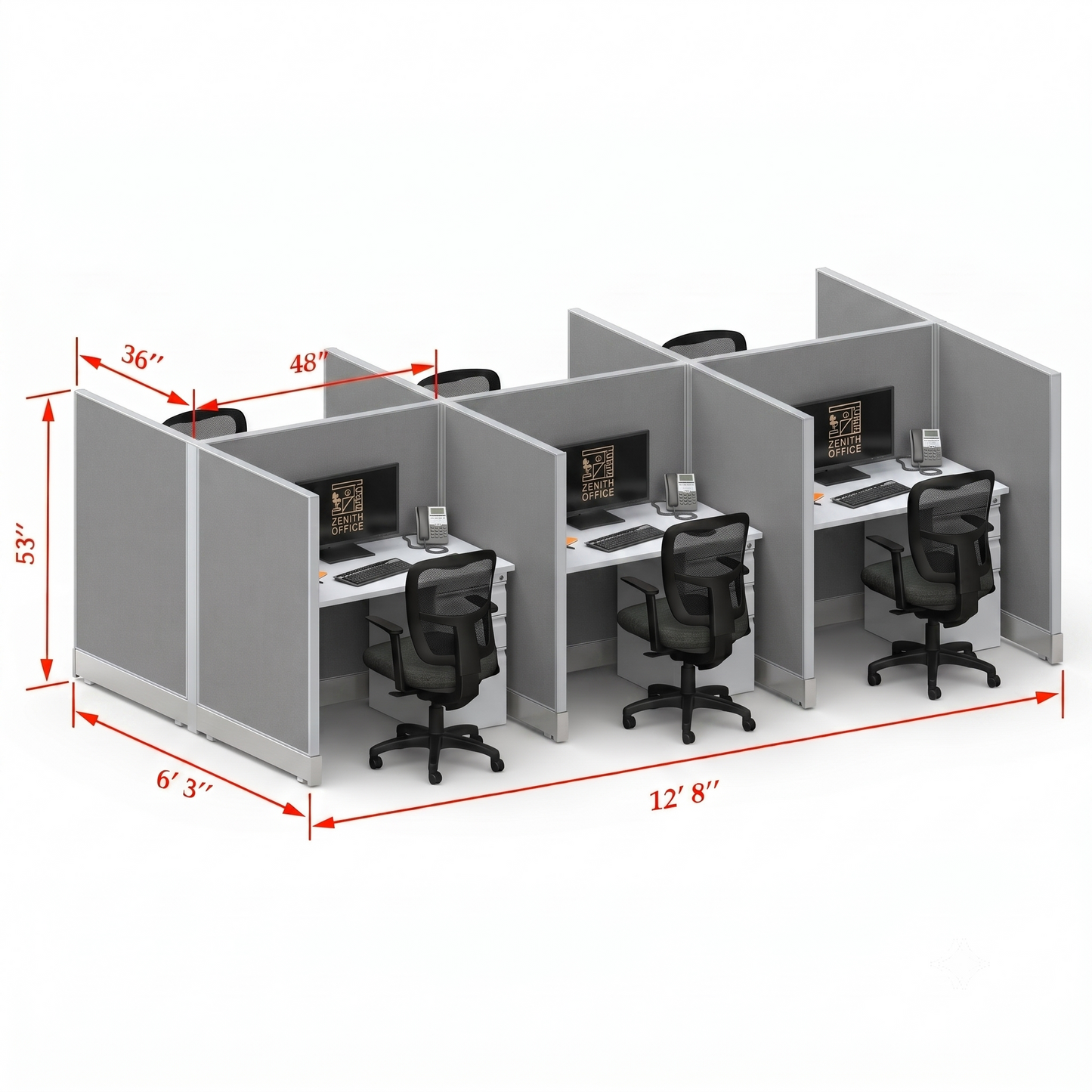 Office Cubicle Desk 53H 6pack Cluster