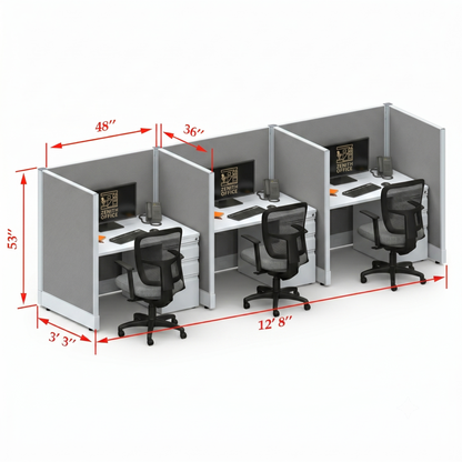 Office Cubicle Desk 53H 3pack Inline