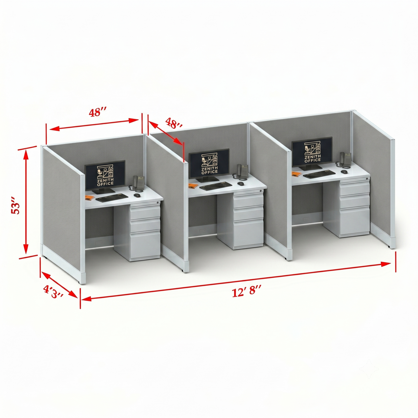 Office Cubicle Desk 53H 3pack Inline
