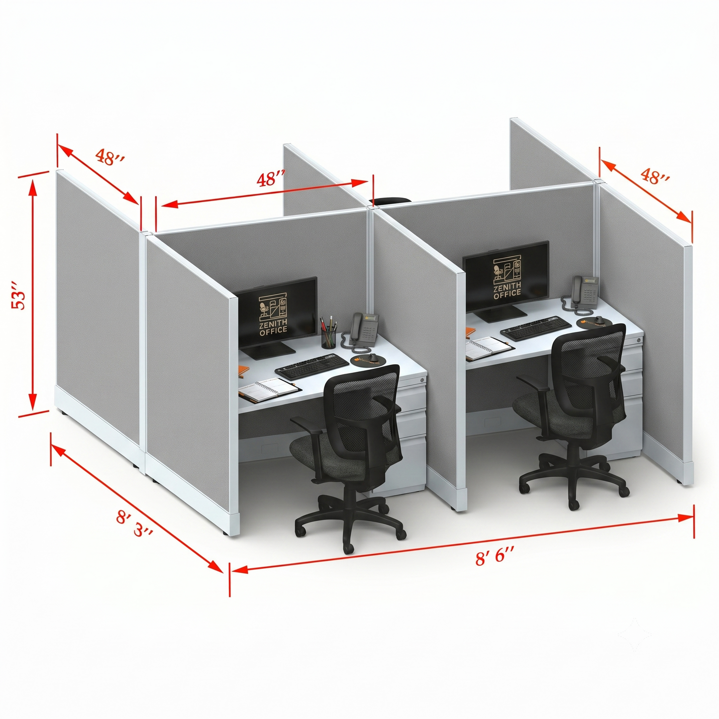 Office Cubicle Desk 53H 4pack Cluster