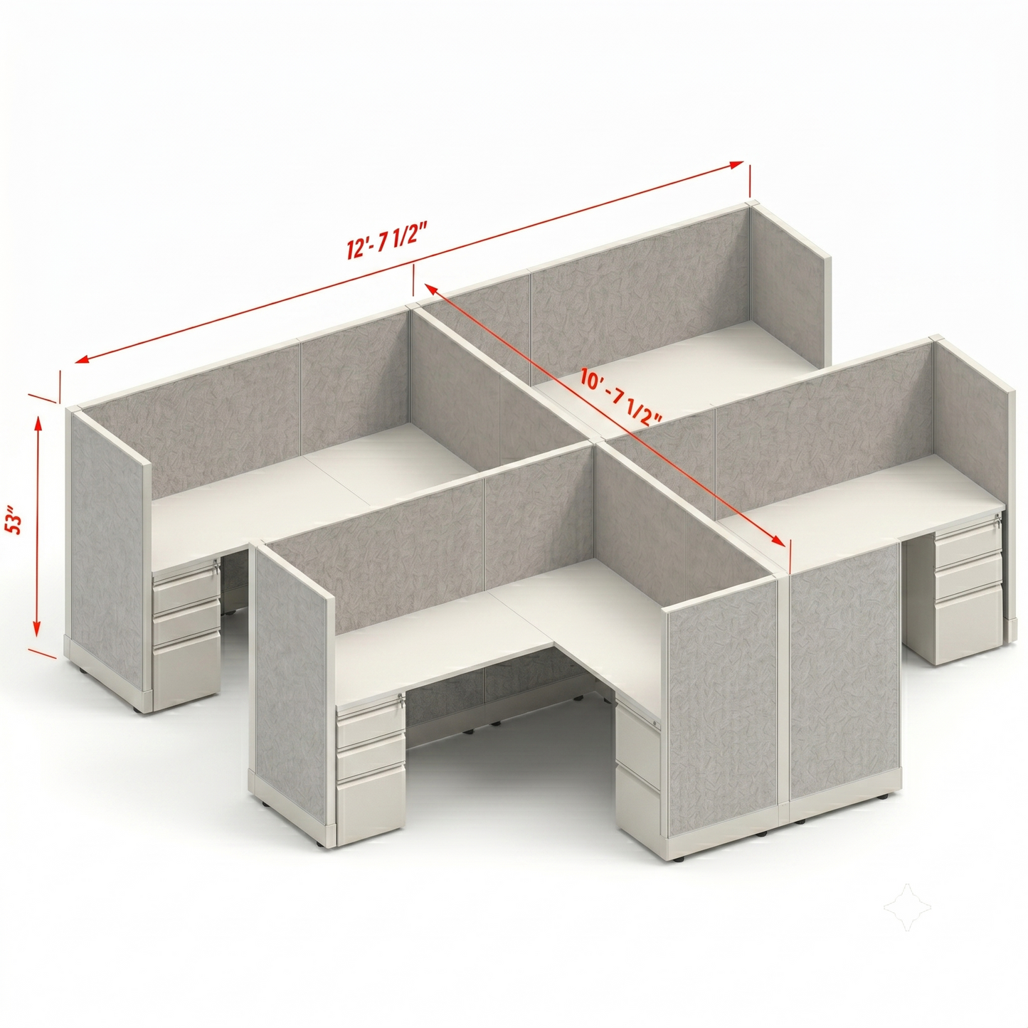 Workstation Desk 53H 4pack cluster