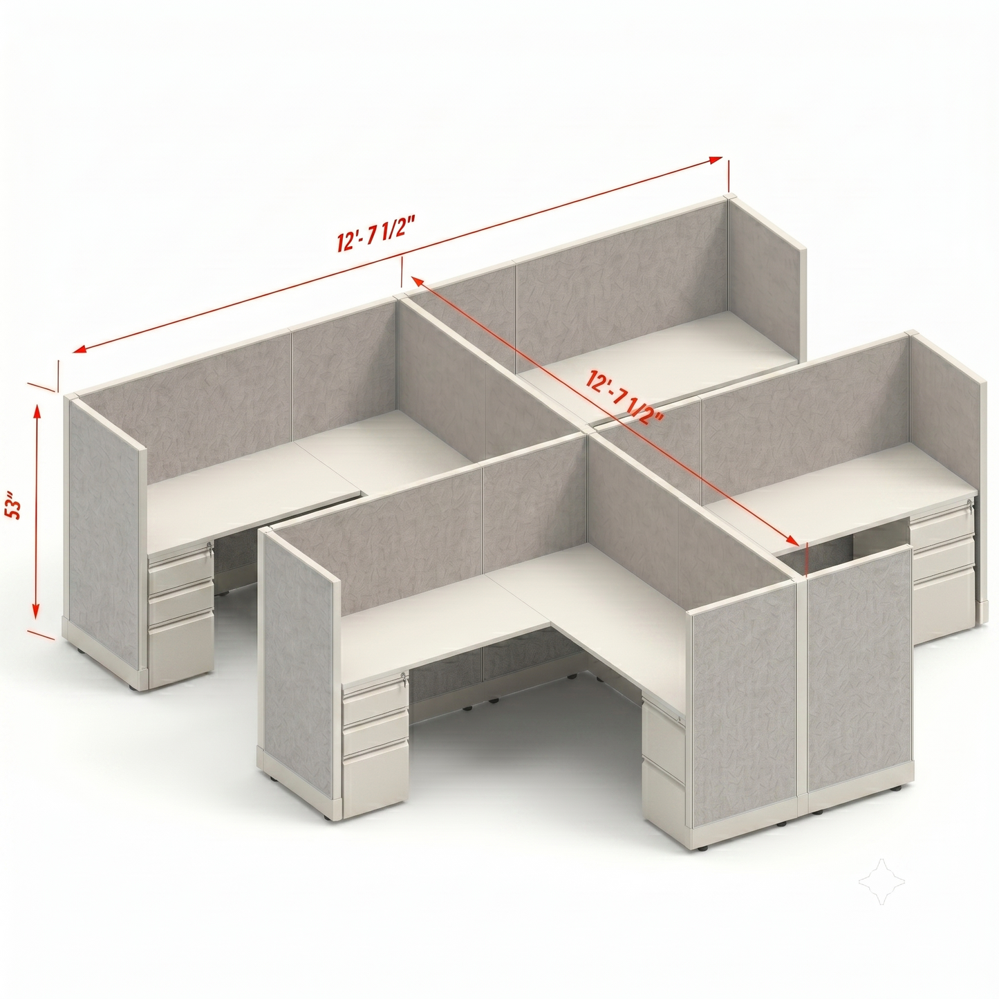 Workstation Desk 53H 4pack cluster